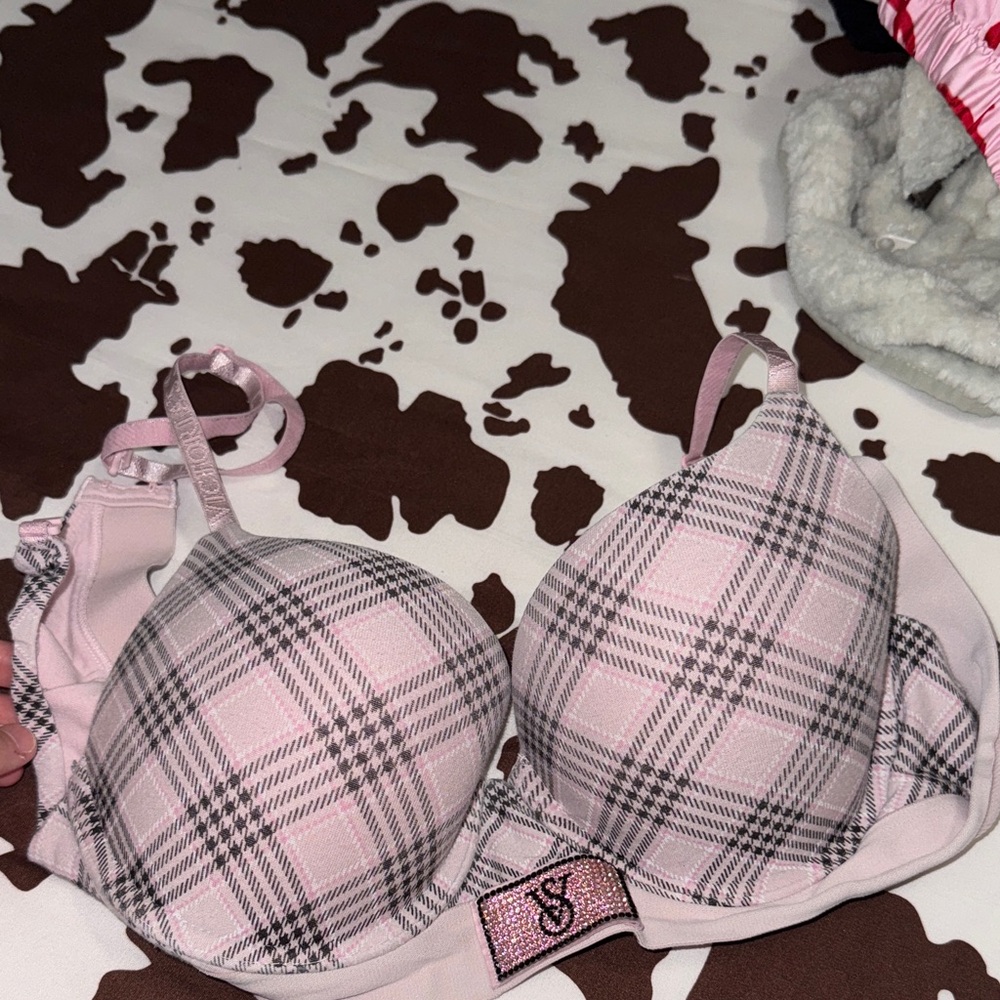 PINK Victoria's Secret Plaid Bra in Pink and Gray